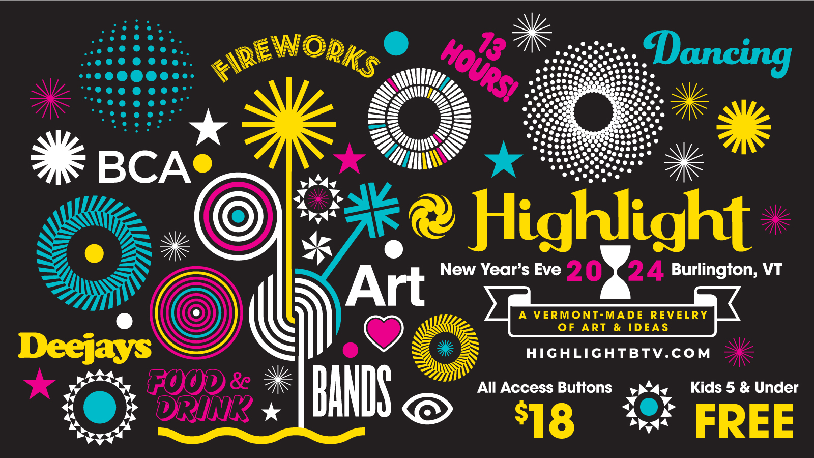 Poster for Highlight NYE festival with price at $18.